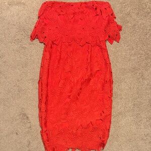Elegant Red Lace Off-Shoulder Dress Free People